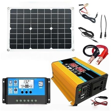 Solarplatten-Stromerzeugungssystem mit 110 V/220 V 6000 W Wechselrichter, Solarpanel 12 V mit 30 A Controller-Kit(Yellow 110v 4000W)