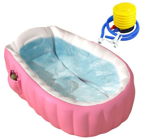 Aufblasbare Kleinkindwanne Faltbare Must-Have Becken ab 2 Jahren für und | Aufblasbare tragbare Kleinkindbadewanne mit Fußpumpe für drinnen, Badezimmer, Hotel, Outdoor, Ausflüge, Urlaub, R