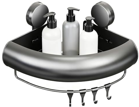 Organisateur De Douche | Rangement à Ventouse avec Crochets | Organisateur De Salle De Bain D'Angle Support Mural | Pour Cuisine Maison Appartement Gel Douche Shampooing Savon