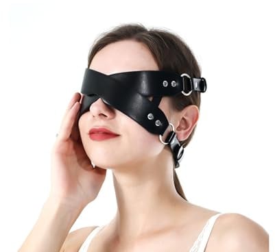 Sex SM Leder Augenbinde，Erotische Augenmaske für Frau und Mann，Augenklappe für Erwachsene，SM Leather Blindfold Eye Mask with Studs，Gekreuzte Augenmaske mit Nieten， Augenbinde für prickelnde Sexspiele