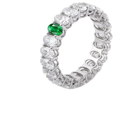 Tolldek 14 Karat Weißgold Freundschaftsringe Echt Gold, Ewigkeit Trauringe mit Ovalschliff Smaragd Grün, 14K Gold Solitärring Moissanit Allergiefrei, Gr.60 (19.1)