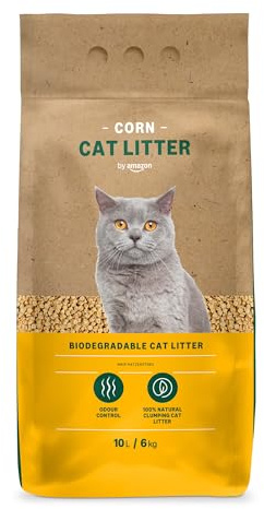by Amazon Litière pour Chat Agglomérante à Base de Maïs, 10L (6 Paquet) (Anciennement sous la Marque Lifelong, Même Produit)
