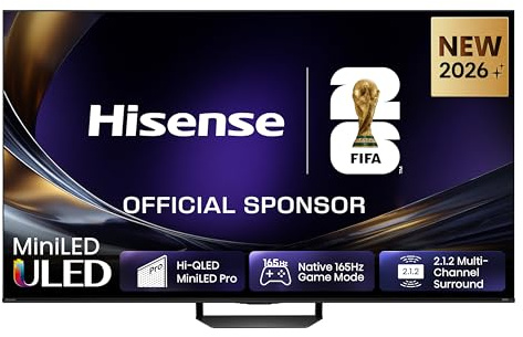 Hisense 85U7DS PRO Fernseher 85 Zoll, 4K UHD, Hi-QLED Mini LED Pro, Smart TV, 165Hz, View AI Engine, IMAX Enhanced, RGB Lichtsensor, Dolby Vision Atmos, Unibody Slim, FreeSync Premium, 2026