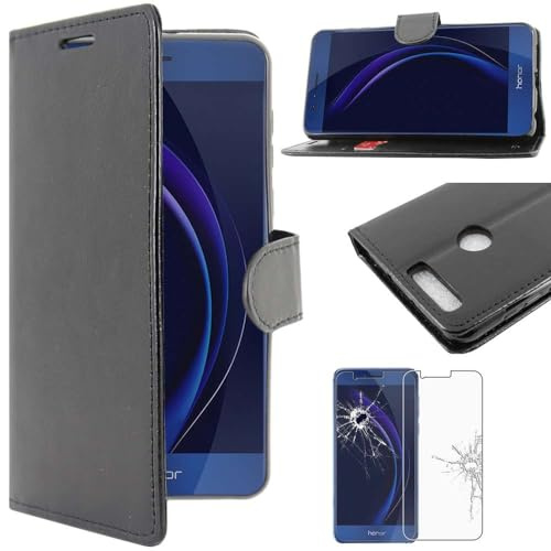 ebestStar - kompatibel mit Huawei Honor 8 Hülle Kunstleder Wallet Case Handyhülle (PU Leder), Kartenfächern, Standfunktion, Schwarz + Panzer Schutz Glas