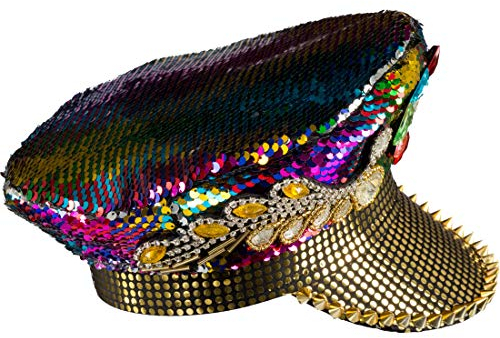 Amakando Knallige Damen-Schildmütze Disco Queen/Bunt/Buntes Pailletten-Cap für Frauen im Vintage-Stil/Perfekt geeignet zu Bad Taste Party & Fasching