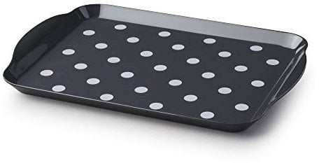 Zeal Melamine Food Serving Tray with Handles and Lipped Edges, Dotty Polka Dot Serving Lap Tray 30 x 21cm, Dary Grey