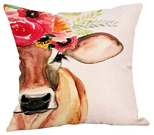 FeiliandaJJ Kissenbezug Kissenhülle Kopfkissenbezug Tiere Ölgemälde Kuh Drucken Super Weich Home Dekoration Pillowcase Sofakissen für Wohnzimmer Sofa Bed,45x45cm (A)