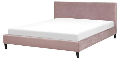 Lit Double en Velours Rose 160 x 200 cm Design Minimaliste avec Touche Rétro pour Chambre Glamour ou Classique Beliani