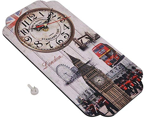 AUNMAS Europäische Retro Rechteckige Wanduhr mit Londoner Uhr Muster Bar Shop Dekoration Uhr Antike Wand Startseite Wohnzimmer Dekor