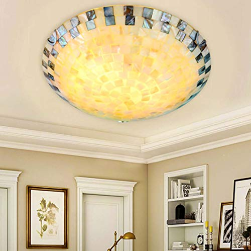 Yjmgrowing LED Mosaik Shell Deckenleuchte für Schlafzimmer,Mediterrane Tiffany-Deckenlampen mit Glasmalerei zur Unterputzmontage für Flureinstiegsbeleuchtung, LED Chip,warmlight,40cm