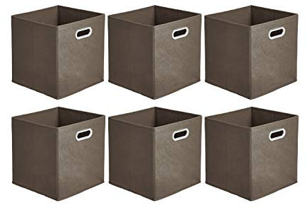 Amazon Basics - Cubi portaoggetti pieghevoli in tessuto con anelli di rinforzo ovali - Confezione da 6, grigio talpa