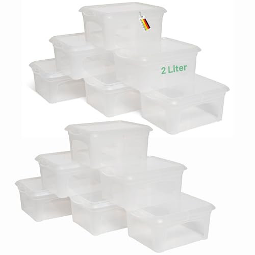 Novaliv 12x Aufbewahrungsboxen mit Deckel klein 2 L transparente Nestbar stapelbare Plastikboxen mit Clipverschluss Kunststoff BPA-frei 20x16,5x9 cm
