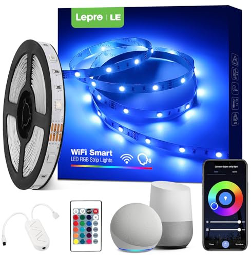 Lepro Alexa Smart LED Strip Light 5M, WiFi RGB LED Lights for Bedroom, Smart Life App Control, Works with Alexa & Google Assistant, Colour Changing Strip Lights for Kitchen Party Christmas