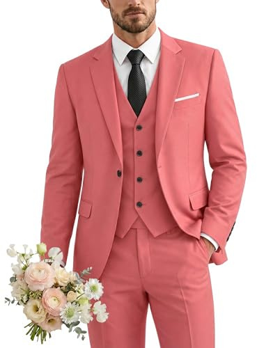 YND - Completo da uomo slim fit, 3 pezzi, giacca a tinta unita con un bottone, gilet, pantaloni e cravatta