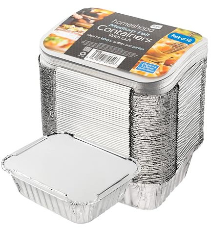 Homeshopa Aluminum Foil Containers with Paper Lids, 50 Pack Medium Disposable Meal Prep Baking Food Storage Takeaway Tins, Roasting Baking Broiling Cooking and Freezing