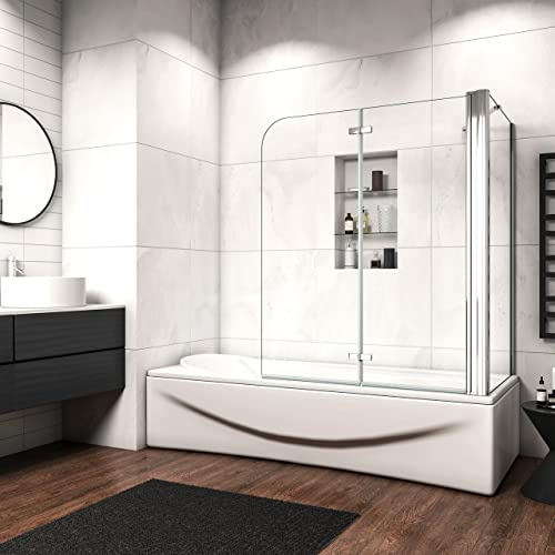 H.140 cm Sopravasca Angolare 120x70 cm Vetro 6 mm Parete Fissa Con Barra | Temperato Trasparente Anticalcare,Parete Per Vasca,Telaio in alluminio,Cromo Lucido