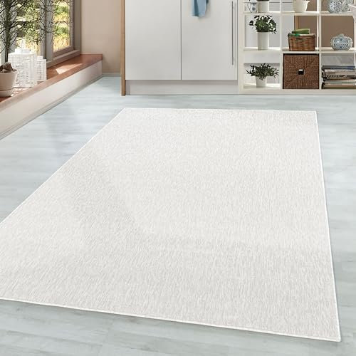HomebyHome Teppich Wohnzimmer 140x200 cm Creme Einfarbig Meliert Design - Schlafzimmer Teppich Kurzflor Extra Weich Pflegeleicht Teppiche Waschbar für Küche Esszimmer - Carpet Living Room