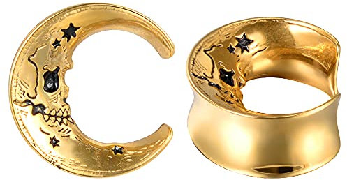 COOEAR 1 Paar Moon Style Ohrtunnel Flesh Plugs Piercing Ohrringe Edelstahl Schädel Ohrhörer 10mm bis 25mm.