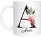 Personalisierte Tasse - Namens-Tasse mit Blumen Motiv - mit Ihrem Anfangsbuchstaben und Namen - personalisiert - Geburtstag - Kaffeetasse - beidseitig bedruckt - Geschenke für Frauen (Weiß)