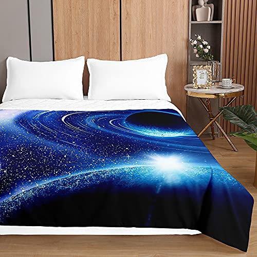 Surwin Tagesdecke Bettüberwurf Steppdecke für Doppelbett Einzelbett, Mikrofaser Wattiert Gesteppt Bettdecke 3D Galaxis Druck Dünne Tagesdecken mit Ultraschall Prägung (Sonnensystem,150x200cm)