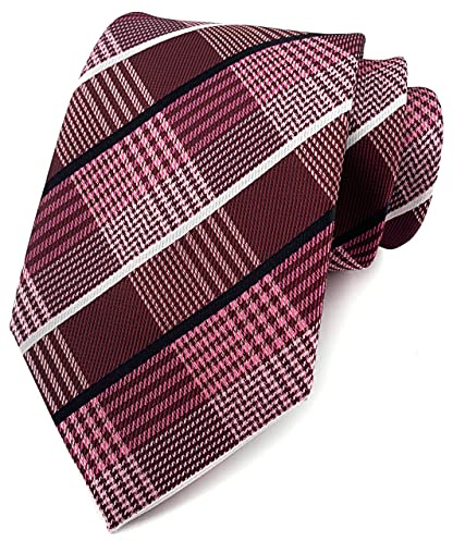 Rosiika Cravates à carreaux et à rayures pour homme - Motif professionnel formel - Designer - Pour mariage et fête, Rouge bordeaux, taille unique