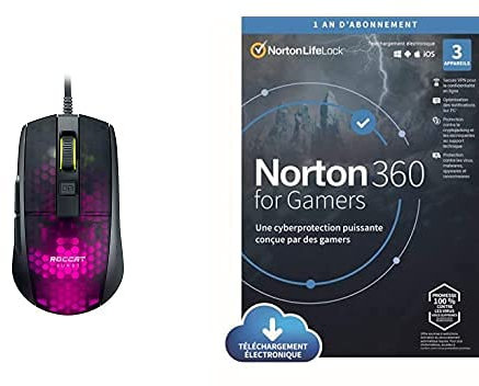 ROCCAT Burst Pro – Souris de Jeu Optique Pro Ultra-légère + Norton 360 for Gamers 2021 | 3 Appareils | Cyberprotection puissante optimisée pour Les Gamers