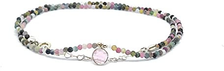 Girocollo tormalina anguria ciondolo quarzo rosa in argento sterling 925 lunghezza 40 cm con estensione catena cuore fino a 45 cm