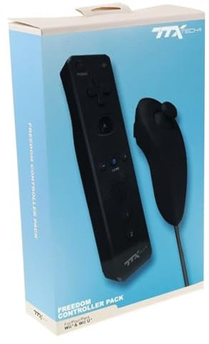 TTX Tech Wii/WiiU Nunchuk inalámbrico y control remoto Freedom con paquete Action Plus, color negro