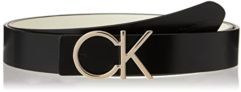 calvin klein Women's RE-Lock CK REV Belt 30MM, Black/Ecru, 120