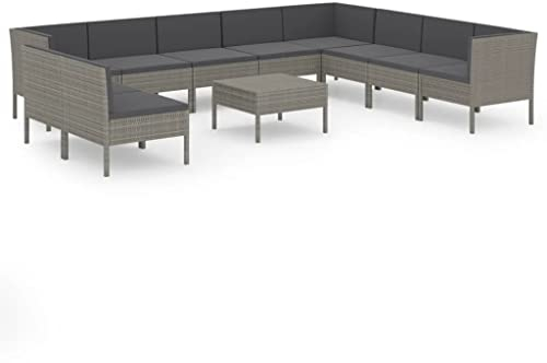 vidaXL Gartenmöbel 11-TLG. mit Auflagen Sitzgruppe Sofa Lounge Garten Garnitur Gartenset Gartensofa Mittelsofa Ecksofa Tisch Poly Rattan Grau
