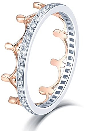 Banemi Anelli Donna Engagement Ring Regalo Moglie Anello Oro Rosa Oro Bianco 18K Corona Misura Anello 20