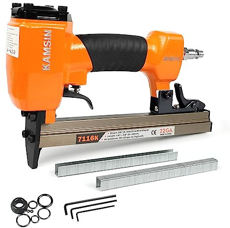 22 Gauge 7116K Pneumatic Upholstery Staple Gun, 71 Series 3/8 Crown (9.1mm) Upholstery Stapler, Air Power Fine Wire Stapler for Furniture, Woodworking, DIY Projects