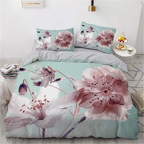 Luowei Blumen Bettwäsche 220x240cm Grün Rosa Vintage Floral Bettwäsche Set für Doppelbett Weiche Microfaser Blüten Bettbezug und 2 Kopfkissenbezüge 80 x 80cm