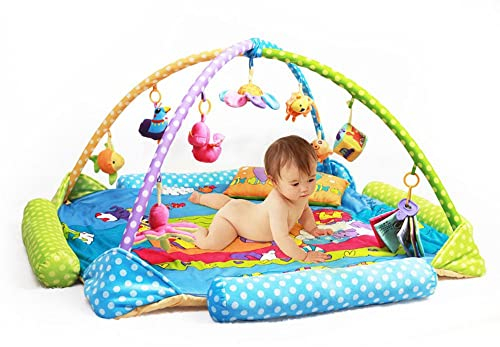 4 in 1 Spieldecke mit Spielbogen, Baby Krabbeldecke, Gym Gepolsterte Krabbeldecke mit Spielzeug, Aktivitätscenter, Musik, Sound, Babyspielzeug für Kinder Geburt Baby Kleinkind Draußen (Ozean)