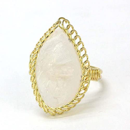 HGJH Anillo Ajustable, Anillos De Piedra De Cristal Natural Envoltura De Alambre Irregular Mujeres Hombres Anillo De Cuarzo De Tamaño Variable De Cristal De Roca