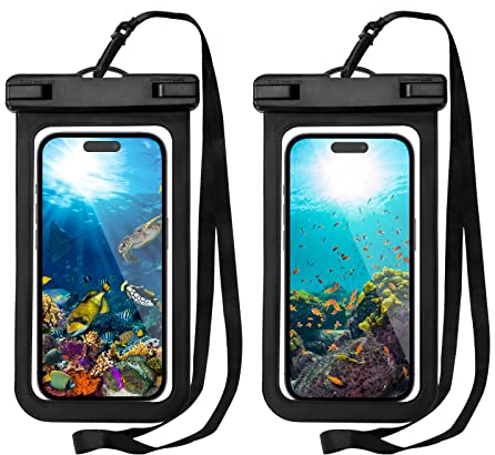 Newellsail Pochette Étanche Smartphone Portable Sac Étanche pour Téléphone Double Scellé Housse Étanche Téléphone pour Smartphones Jusqu'à 6,7 Pouces 2 Pièces (Noir)