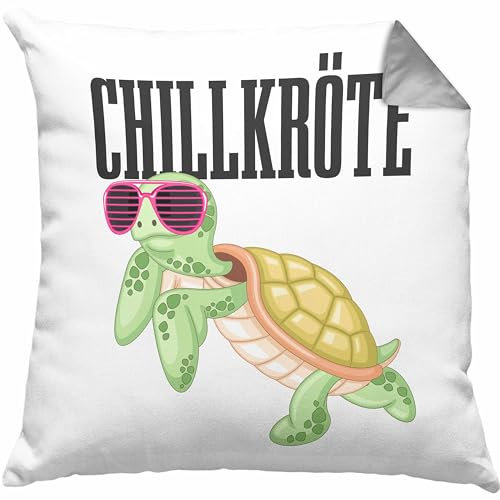 Trendation Chillkröte Kissen mit Füllung 40x40 Lustige Schildkröte Gag Witzige Geschenkidee Jugendliche Chillen (Grau)