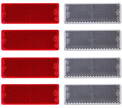 BEIJISTAR Anhänger Reflektoren Kit, 4 x Rot 4 x Weiß Rechteckig Selbstklebend Reflektor, Anhänger Katzenauge Reflektor, für Torpfosten Zäune LKW RV Wohnwagen