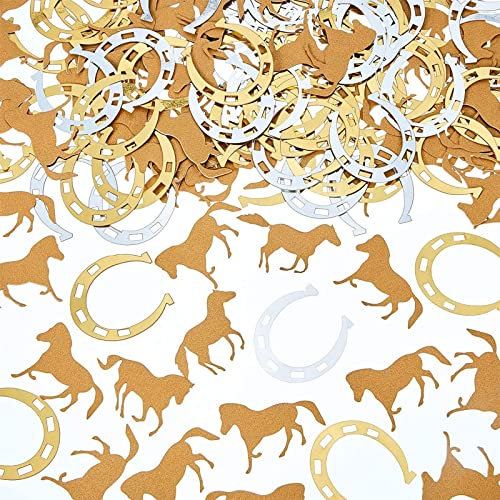 ERBO 100 Stück Hufeisen Kindergeburtstag Pferde Deko Hufeisen Deko Pferde Geburtstagsdeko Konfetti, Streudeko Tischdeko für Geburtstagstisch Kinderparty Deko Mottoparty (4 x 3,6cm)