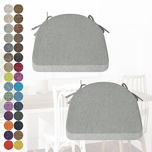 PHUSTJKL 2er Set Stuhlkissen Halbrund Stuhlauflage mit Bändern für Esszimmer, Waschbare rutschfest Sitzkissen mit Reißverschluss für Indoor Zuhause Büro Küche (43x42x40x8cm Grau)