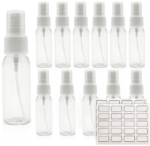 FINEASY 12PCS 1.06oz/30ml Spray Bottles Atomiser Empty Fine Mist Plastic Spray Bottles, Mini Travel Bottle, Small Refillable Containers with Labels 40pcs for Perfume Cosmetic Traveling