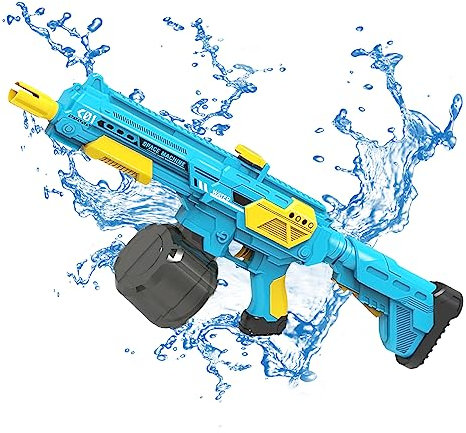 Strongest Auto Water Gun, Wasserpistole Elektrisch Erwachsene Kinder,1200mAh Akku,Reichweite 50ft-33ft, Wasserpistole mit Großer Reichweite, Automatische Wasserpistole für Outdoor (blau-1350ML)