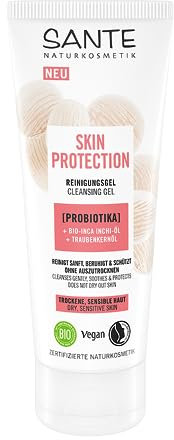 SANTE Naturkosmetik Skin Protection Gel limpiador con probióticos, aceite orgánico Inca Inchi y aceite de semilla de uva, limpieza clarificante, cuidado facial vegano para poros refinados y una piel