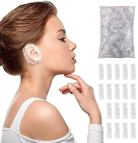 100 Pezzi Monouso Doccia Cuffie Orecchio Trasparente Paraorecchie Protettive Impermeabili Copertura dell'Orecchio con Elastici per Capelli Doccia Bagno Balneazione
