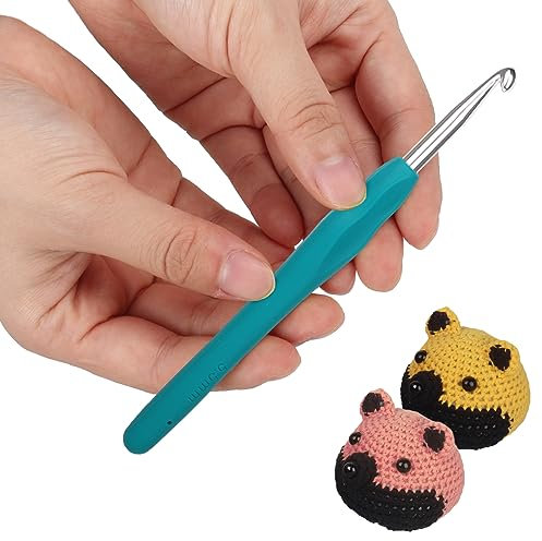 Aeeque 5,5 mm Häkelnadel, 10 cm Häkelnadel Set, Aluminium Häkelnadeln mit Gummigriff, Leicht TPR Häkelnadeln für Arthritis, Bunt Häkelnadel Metal zum Häkeln Pullover, Schal, Mützen, Kissen