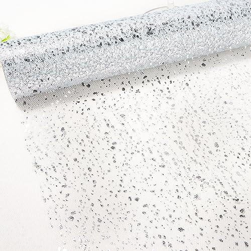 COLOFALLA COLOFALLA 30cm x 9M Tischläufer Silbern Weihnachten Tischläufer Silbern Tisch Tüll Gold Rolle Tischband Gold Glänzend Hochzeit Tischläufer für Weihnachten Neujahr Hochzeit (Silber)