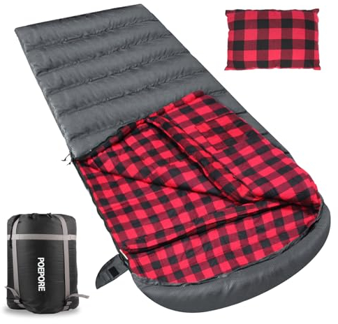 Poepore XXL Schlafsack Outdoor für Erwachsene 3–4 Jahreszeiten Baumwolle Flanellfutter Camping Schlafsäcke Winter Deckenschlafsack Wasserdichter und Warmer 230 x 90CM Grau