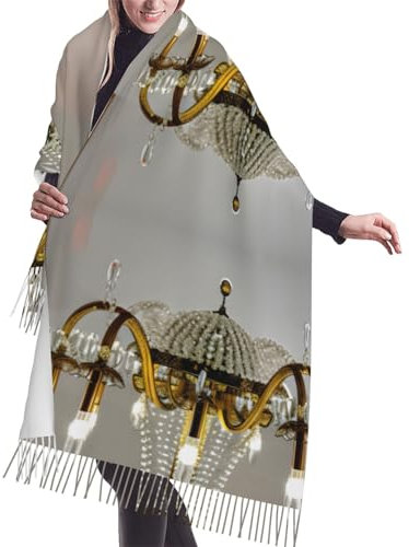 ENVEED Châle de Noël en faux cachemire de qualité supérieure avec pompons et couverture chaude, Lustre de salle de bal, taille unique