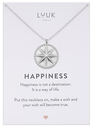 LUUK LIFESTYLE Collana con ciondolo a forma di bussola in stile retrò per lei, portafortuna di viaggio, 50 cm, acciaio inossidabile, argento