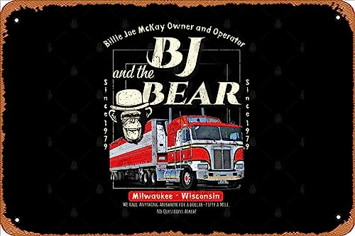 Zuhhgii Retro-Blechschild BJ & The Bear Trucking Company, Vintage, lustiges Metallschild, Männerhöhle, humorvolle Schilder, Filme, Musik, Bar, Kunstposter, Retro-Druck, Wanddekoration, Garage,